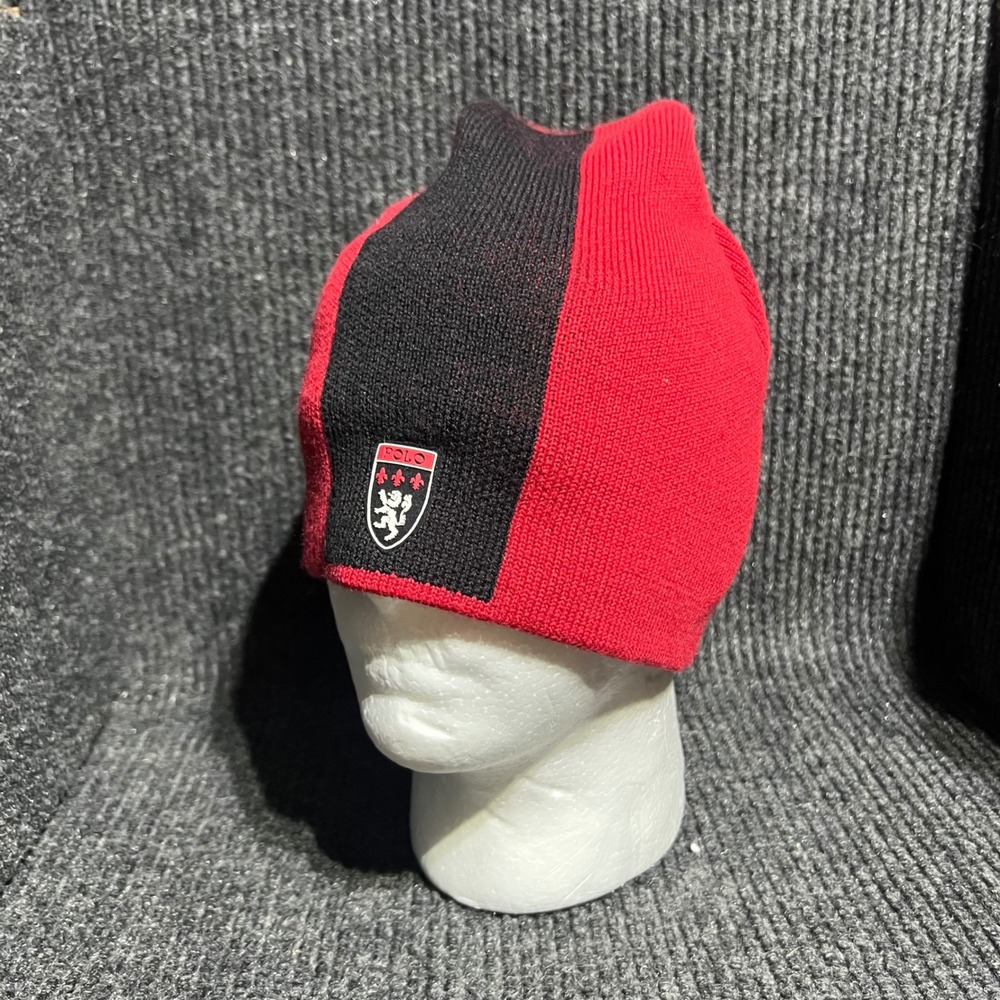 Vintage Polo Sport Beanie Mens OS Red Black Wool Crest Knit Hat 90s Ralph Lauren